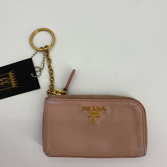 Prada pink Saffiano leather pouch key chain